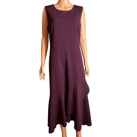 Calvin Klein Plum Sleeveless Maxi Dress 14 Gold Zip Layered Fit & Flare Preppy - Picture 1 of 5